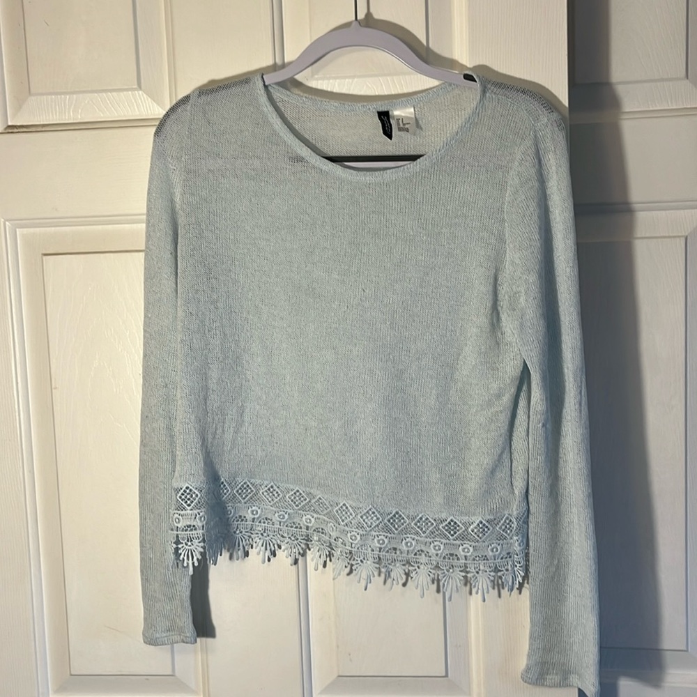 Pale Blue Long Sleeve with Lace Detail